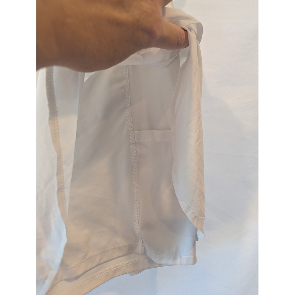 White Double Layer Athletic Running Shorts with Phone Pocket and Drawstring - Picture 4 of 5